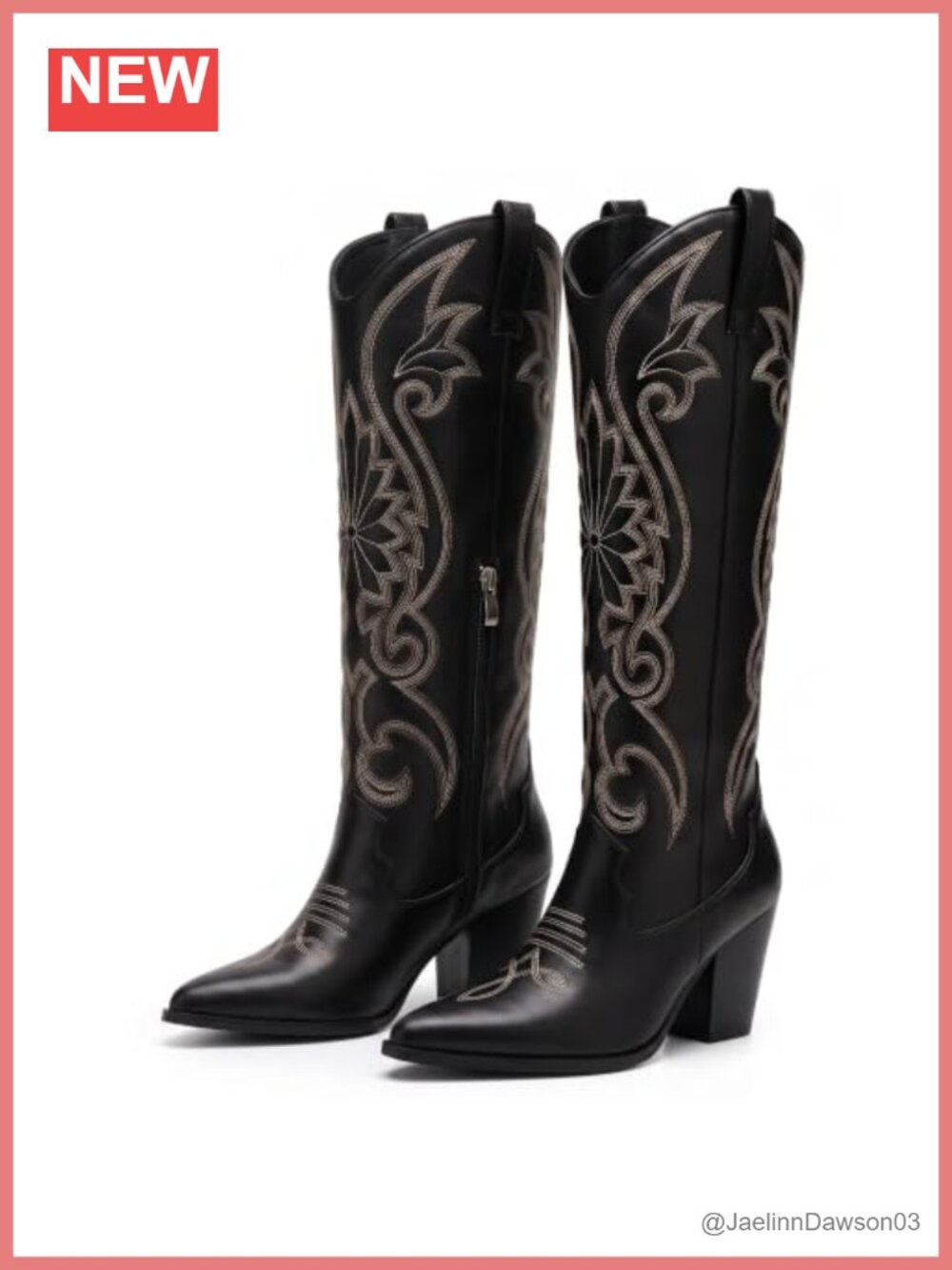 Womens Knee High Western Cowboy Boots Chunky Block Heel Embroidered